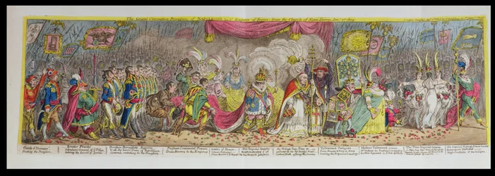 Napóleon, Franciaország 1. császárának nagy koronázási menete a Notre-Dame-templomtól, 1804. december 2., kiadva 1805-ben